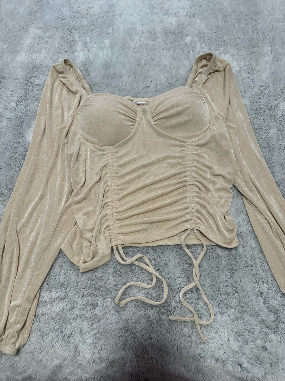 NOBO Shimmery Beige Long Sleeve Ruched Bustier Top